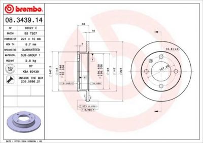 Brembo 08.3439.14 тормозной диск на FORD FIESTA II (FBD)