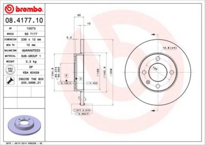 BREMBO Диск тормозной AUDI 80/VW GOLF II/III/PASSAT/VENTO передний не вент. D=239мм (561141J, 08.4177.10)