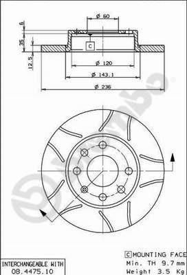 Brembo 08.4475.75 тормозной диск на OPEL KADETT E Combo (38_, 48_)