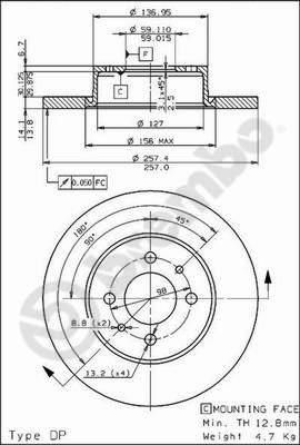 BREMBO Диск тормозной не вент. передний FIAT CROMA (154) (12/85-12/96) F (561329J, 08.4878.10)