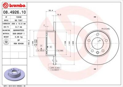 BREMBO Диск тормозной OPEL OMEGA A 1.8-2.3 86-94 передний не вент. (561407J, 08.4926.10)