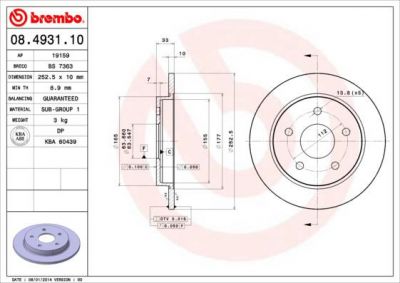 BREMBO Диск торм.зад.не вент. Scorpio 1.8-2.9 85-94 1630012 (561451J, 08.4931.10)