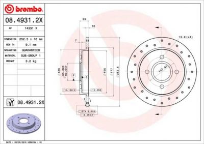 Brembo 08.4931.2X тормозной диск на FORD FOCUS (DAW, DBW)