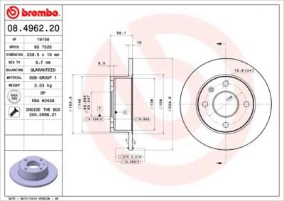 BREMBO Диск торм.пер.не вент. Escort , Orion 1629475 (561146J, 08.4962.20)