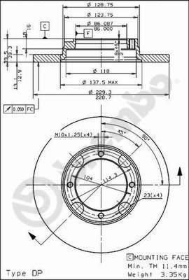 Brembo 08.4974.10 тормозной диск на HYUNDAI PONY седан (X-1)