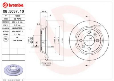 BREMBO Диск тормозной не вент. задний SAAB 9000 Hatchback (09/84-12/98) R (8970717, 08.5037.10)