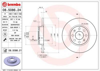 Brembo 08.5086.21 тормозной диск на FIAT PUNTO EVO (199)