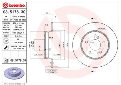 BREMBO Диск тормозной MERCEDES W202/W203/W124/W210/R170/R171 задний D=278мм. (заменен на 08.5178.31) (2104230412, 08.5178.30)