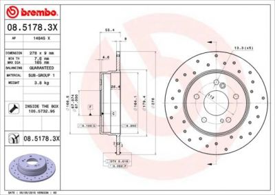 Brembo 08.5178.3X тормозной диск на MERCEDES-BENZ CLK (C208)