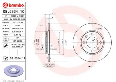 BREMBO Диск торм.зад.не вент. PEUGEOT 206,306 4246G6 (561410J, 08.5334.10)