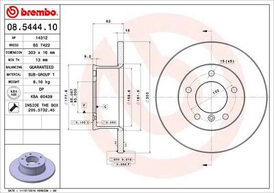 BREMBO Диск тормозной MERCEDES W460 79-93/W461 90-/W463 89- передний D=303мм. (561283, 08.5444.10)