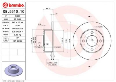 BREMBO (561 626 J) Диск торм зад A100(44) (561626J, 08.5510.10)