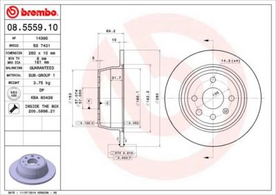 BREMBO Диск торм.зад.не вент. OPEL Astra F . Vectra A 569206 (561652J, 08.5559.10)