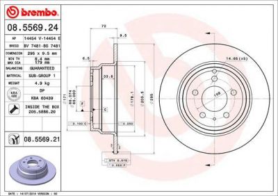 BREMBO Диск тормозной зад 850/S70 94- крашенные (вместо 08.5569.24) (561867J, 08.5569.21)