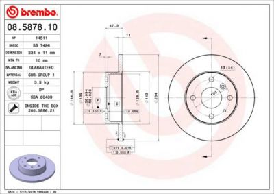 Brembo 08.5878.10 тормозной диск на DAIHATSU CHARADE III (G100, G101, G102)