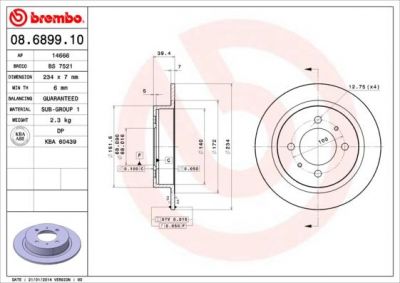 BREMBO Диск торм зад ALMERA 95-00/SUNNY (43206-58Y02, 08.6899.10)
