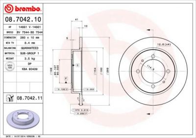 Brembo 08.7042.10 тормозной диск на MITSUBISHI CARISMA седан (DA_)