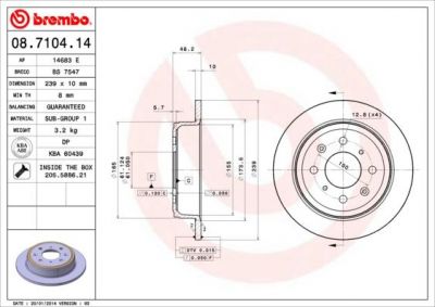 BREMBO Диск тормозной ACURA Integra (90-96) (42510-SE0-000, 08.7104.14)
