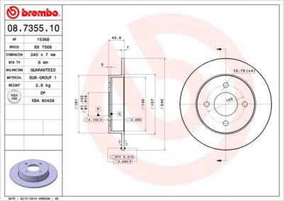BREMBO Диск тормозной NISSAN Micra (II) all models (K11) (11.92-1.03) / (43206-5F001, 08.7355.10)