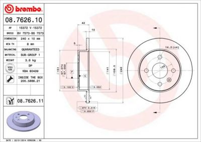 BREMBO Диск тормозной зад.не вент. OPEL Astra G/H /Zafira I/II /Meriva 1,2-1,8, 1,2-2,2L 98-> 0569108/0569111 (569108, 08.7626.10)