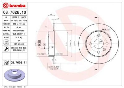 Brembo 08.7626.11 тормозной диск на OPEL ASTRA G универсал (F35_)