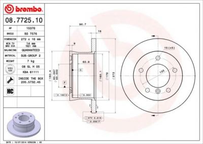 BREMBO Диск тормозной MERCEDES W463 79-/SPRINTER 95-06/VW LT 96-06 задний (9024230312, 08.7725.10)