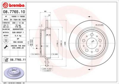 BREMBO Диск тормозной VOLVO S60 00-/S80 98-06/V70 97-/XC70 00- задний крашенные (вместо 08.7765.10) (562174J, 08.7765.11)