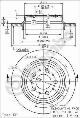 Brembo 08.7765.75 тормозной диск на VOLVO XC70 CROSS COUNTRY