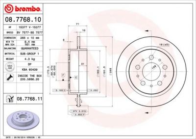 BREMBO Диск торм.задн.не вент. VOLVO 740/760/960/S90/V90 84-98 2718955 (561506J, 08.7768.10)