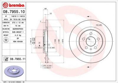 Brembo 08.7955.11 тормозной диск на PEUGEOT 807 (E)