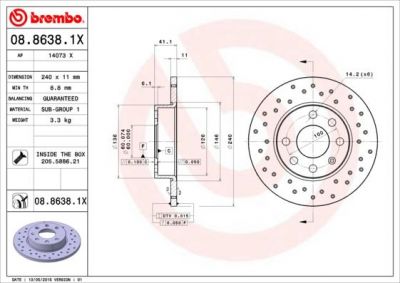 Brembo 08.8638.1X тормозной диск на OPEL CORSA C фургон (F08, W5L)