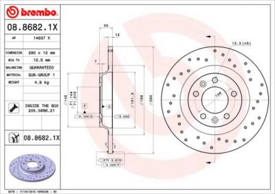 Brembo 08.8682.1X тормозной диск на PEUGEOT 508 SW