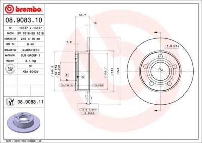 BREMBO Диск тормозной AUDI A6 qattro 1.8-4.2 97-05 задний D=245мм. (562089J, 08.9083.10)
