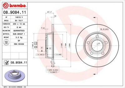 BREMBO Диск тормозной AUDI A6 qattro/A6 ALLROAD 1.8-4.2 97-05 задний D=255мм. (4B0615601B, 08.9084.11)