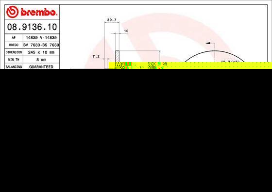 BREMBO Диск тормозной AUDI A4 1.6-3.2 00- задний D=245мм. (562192J, 08.9136.10)