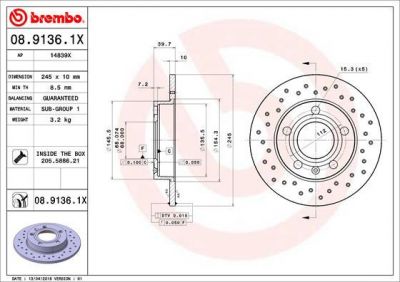 Brembo 08.9136.1X тормозной диск на AUDI A4 (8E2, B6)