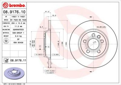 BREMBO Диск тормозной FORD GALAXY 2.8 00-06/VW SHARAN 95-/TRANSPORTER 90-03 задний (7D0615601C, 08.9176.10)