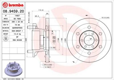 Brembo 08.9459.20 тормозной диск на IVECO DAILY III c бортовой платформой/ходовая часть