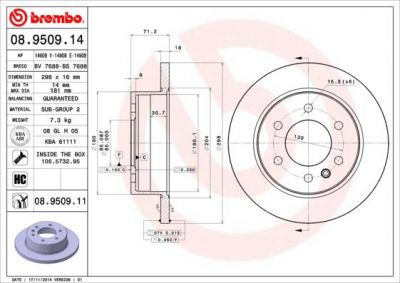 Brembo 08.9509.11 тормозной диск на MERCEDES-BENZ SPRINTER 3,5-t c бортовой платформой/ходовая часть (906)