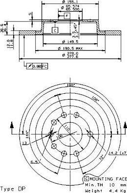 Brembo 08.9511.11 тормозной диск на SAAB 9-3 (YS3F)