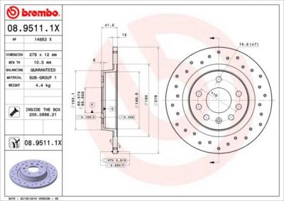 Brembo 08.9511.1X тормозной диск на SAAB 9-3 (YS3F)