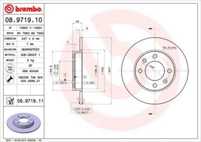 Brembo 08.9719.11 тормозной диск на PEUGEOT 307 (3A/C)