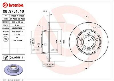 Brembo 08.9751.10 тормозной диск на AUDI A6 (4B2, C5)