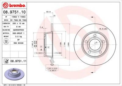 Brembo 08.9751.11 тормозной диск на AUDI A6 (4B2, C5)