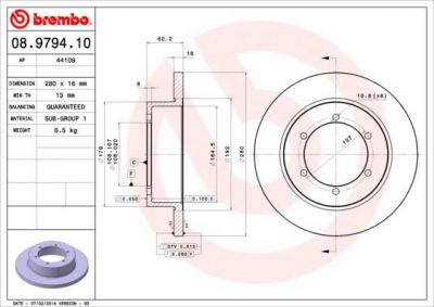 Brembo 08.9794.10 тормозной диск на NISSAN CABSTAR