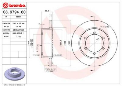 Brembo 08.9794.60 тормозной диск на NISSAN CABSTAR