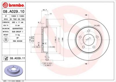 BREMBO Диск тормозной MAZDA 3 1.4-2.0 03- задний (BP4Y26251C, 08.A029.10)