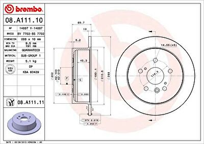 BREMBO Диск тормозной LEXUS RX300/RX330/RX350/RX400H задний (4243148041, 08.A111.10)