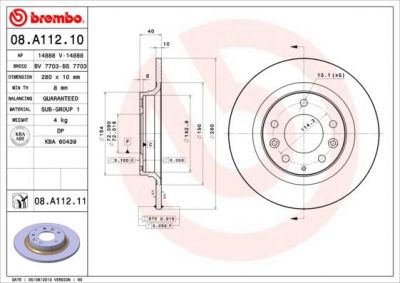 Brembo 08.A112.10 тормозной диск на MAZDA 6 (GH)