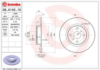 Brembo 08.A140.10 тормозной диск на TOYOTA MR 2 I (AW1_)